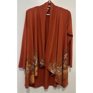 A Walk In The Park Cardigan Orange Fall Pumpkins and Scarecrows Autumn Size S
